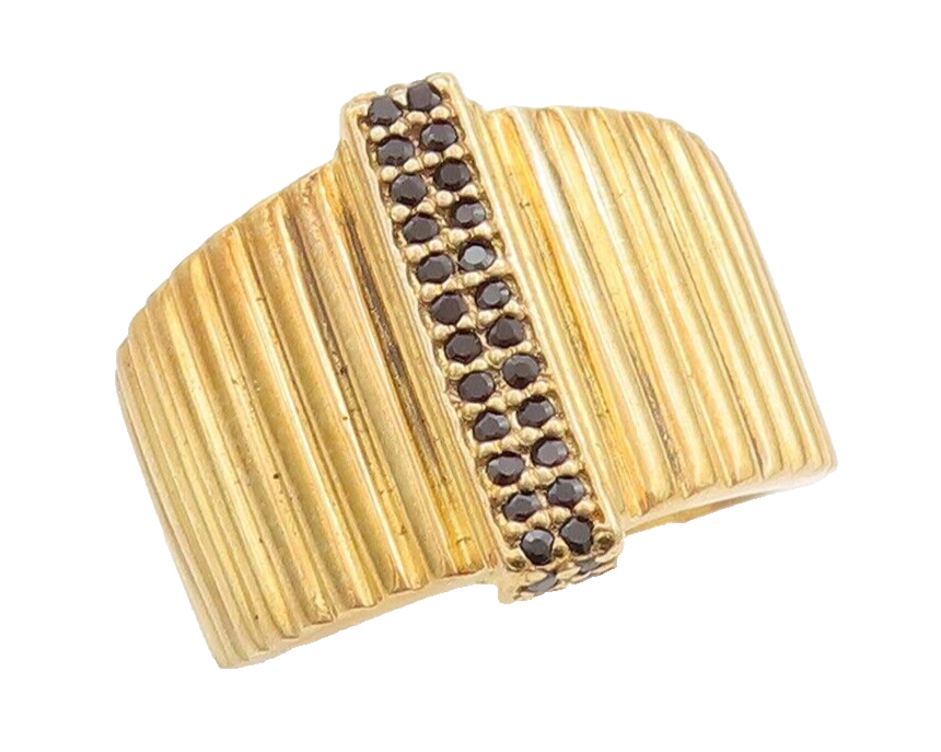 925 Sterling Silver Vintage Ring Gold Plated Fence Grooved Spinel Sz 7.5 RG29622