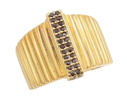 925 Sterling Silver Vintage Ring Gold Plated Fence Grooved Spinel Sz 7.5 RG29622