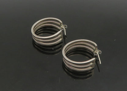 MEXICO 925 Sterling Silver  Vintage Shiny Split Shank Hoop Earrings  EG11419