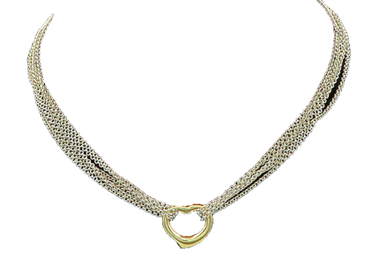 925 Silver & 14K GOLD Vintage Love Heart Multi Strand Chain Necklace NE3049