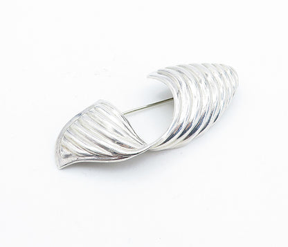 925 Sterling Silver  Vintage Shiny Fluted Ribbon Design Brooch Pin  BP2540