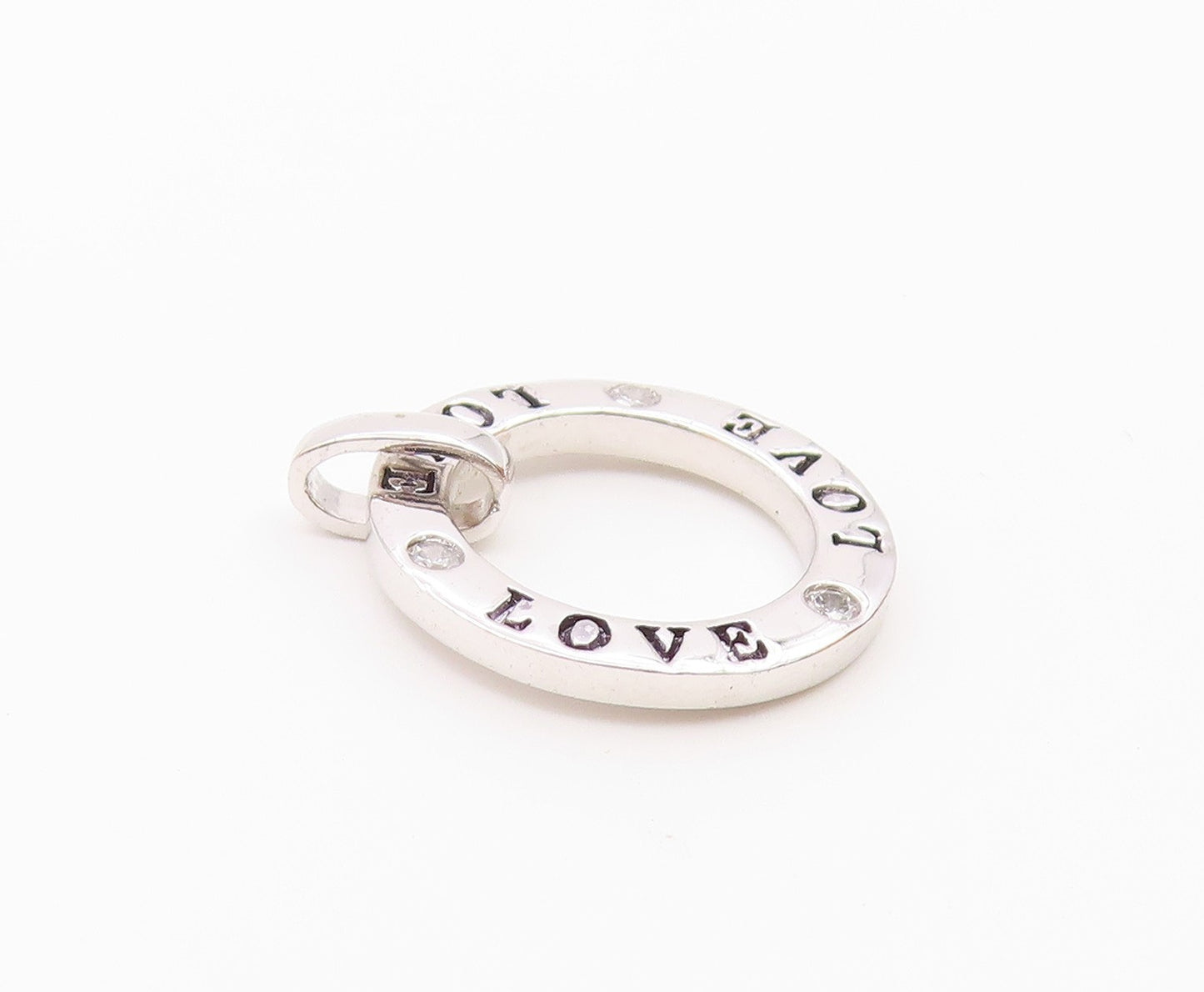 925 Sterling Silver   Vintage Cubic Zirconia Love Stamped Pendant  PT18264