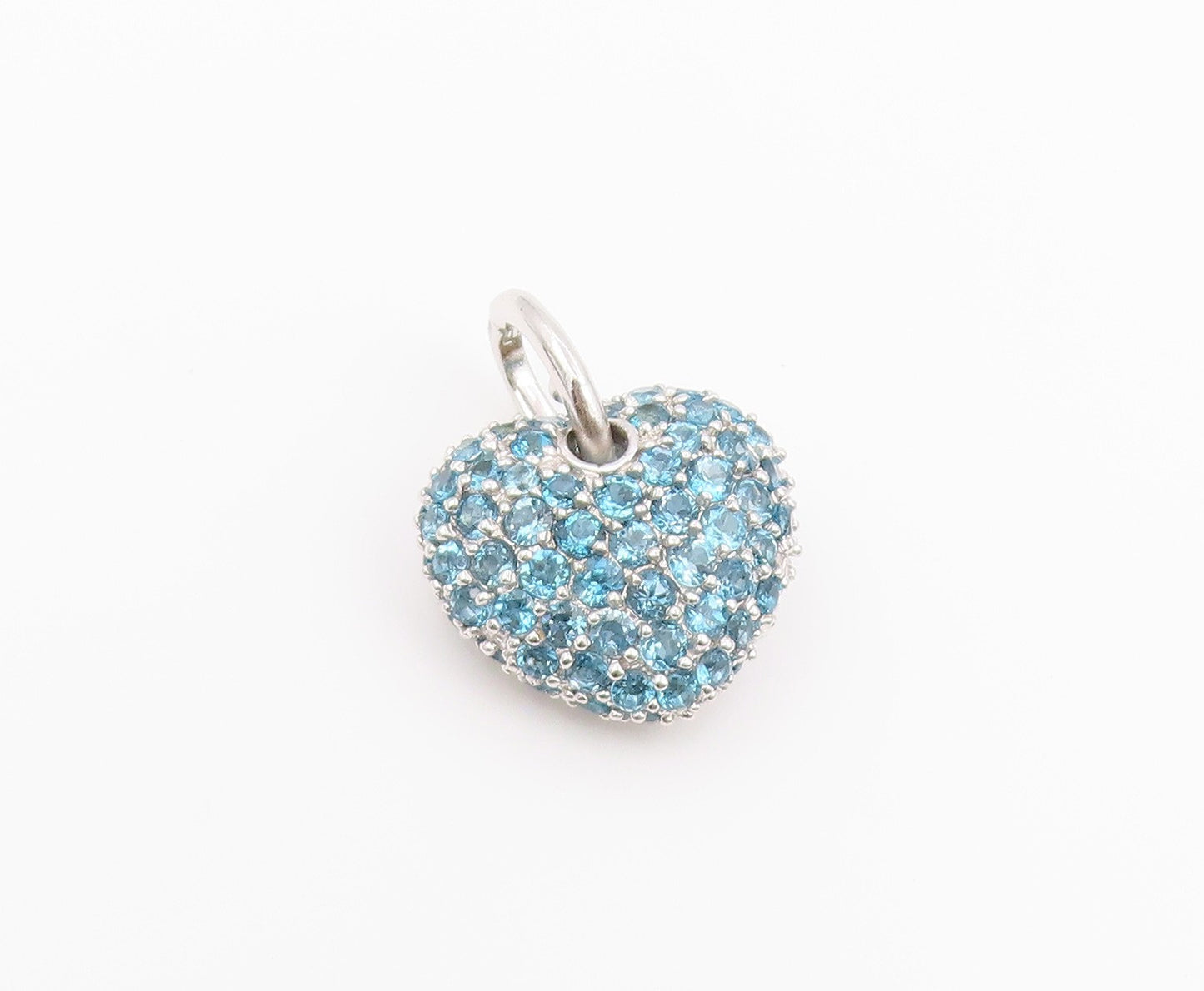 925 Sterling Silver Vintage Pendant Elegant Blue Topaz Love Heart Charm  PT26421