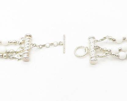 PAOLA VALENTINI 925 Sterling Silver Vintage White Stone Heavy Necklace  NE2994