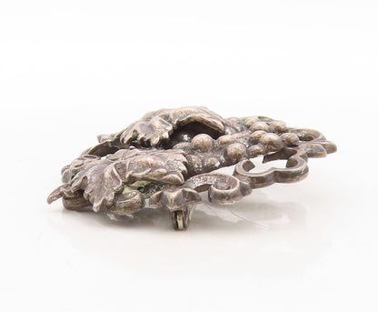 925 Sterling Silver Vintage Brooch Pin Dark Tone Cutout Grape Bush  BP11291