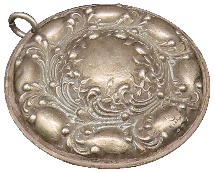 925 Sterling Silver  Vintage Antique Leaf Vine Round Dome Pendant  PT21546