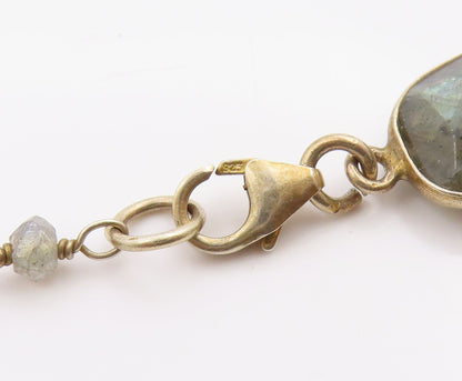 925 Sterling Silver Vintage Necklace Multi Gemstone Bohemian Long Chain  NE4661