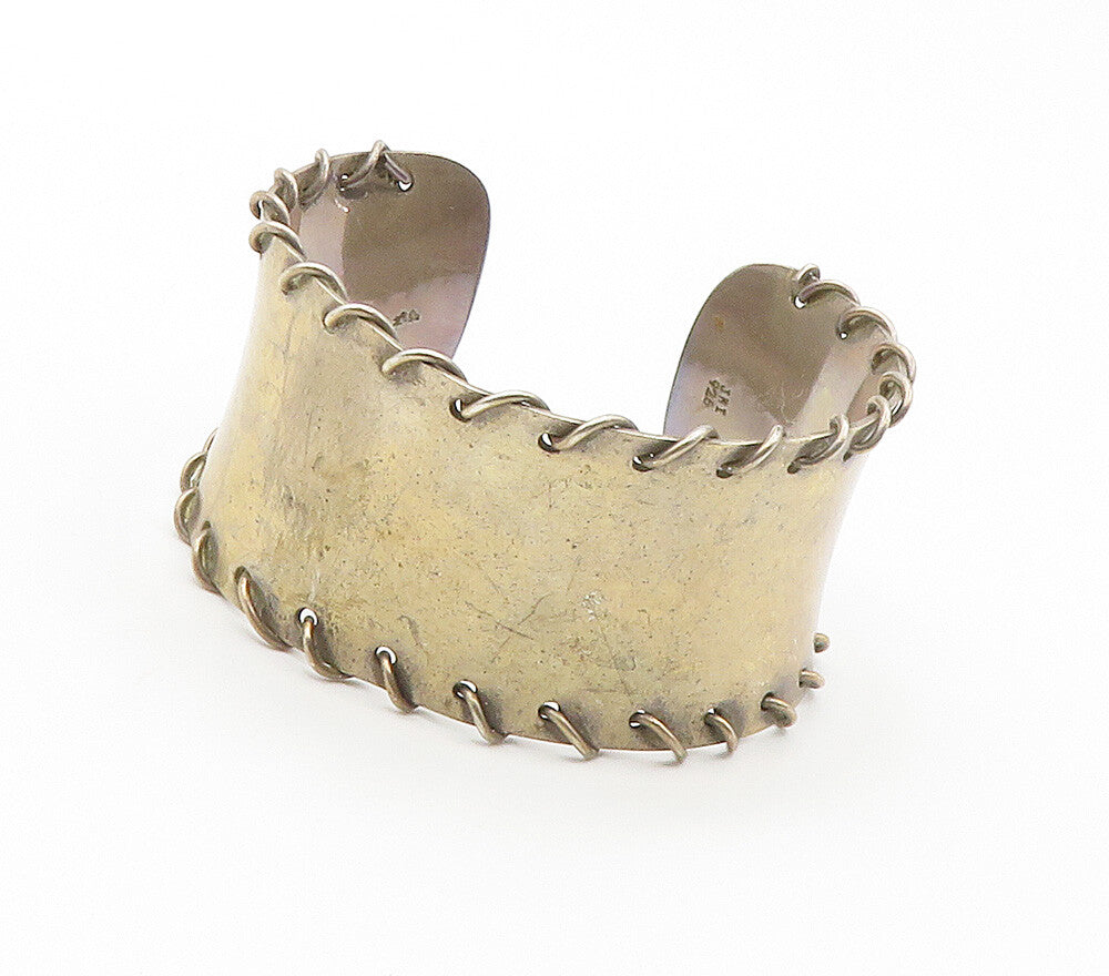 925 Sterling Silver  Vintage Wire Stitched Detail Smooth Cuff Bracelet  BT6009