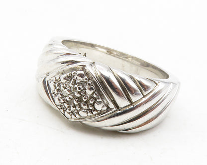 925 Sterling Silver  Genuine Diamonds Shiny Fluted Band Ring Sz 8  RG12151
