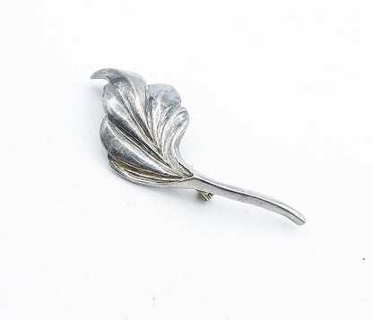 925 Sterling Silver  Vintage Dark Tone Sculpted Single Leaf Brooch Pin  BP2676