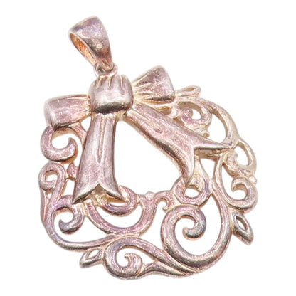 925 Sterling Silver  Vintage Bow Tie Scroll Swirl Cut Out Pendant  PT20367