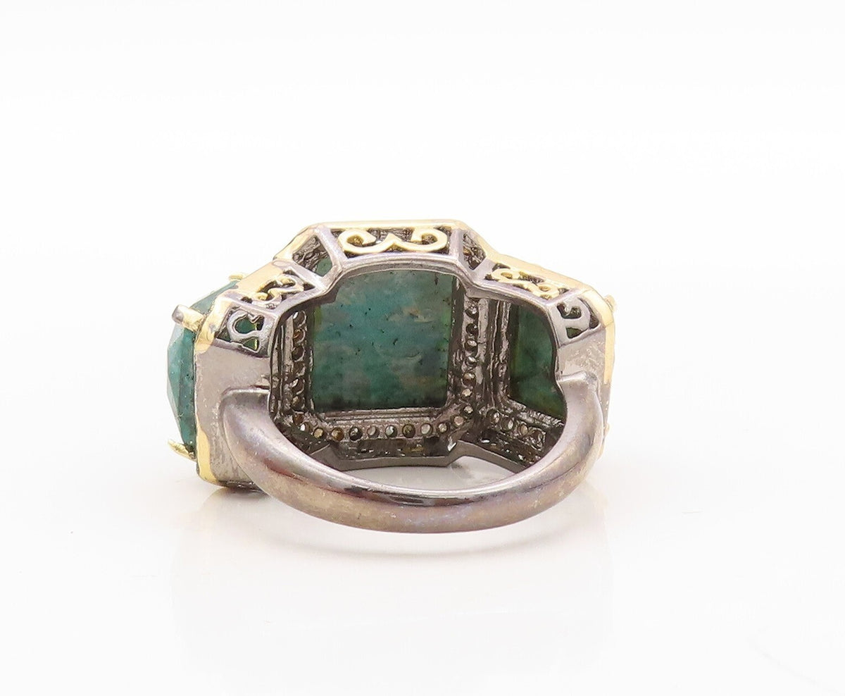 925 Sterling Silver Vintage Ring Diamonds & Rectangle Gemstone  Sz 6.5  RG30919