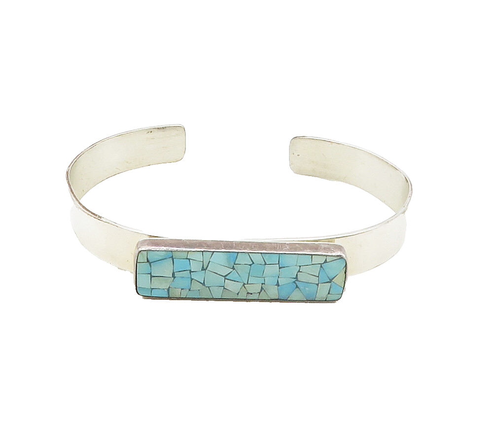 DTR JAY KING 925 Silver  Vintage Turquoise Mosaic Shiny Cuff Bracelet  BT6540