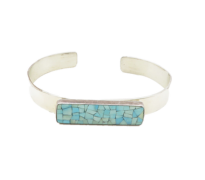 DTR JAY KING 925 Silver  Vintage Turquoise Mosaic Shiny Cuff Bracelet  BT6540