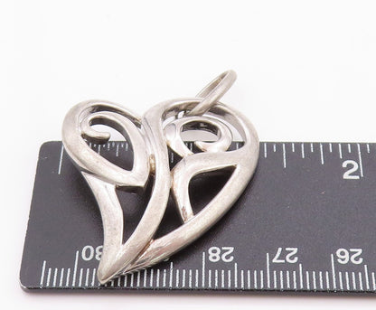 925 Sterling Silver Vintage Pendant ELLE Ruby Swirly Love Heart Cut Out  PT24750