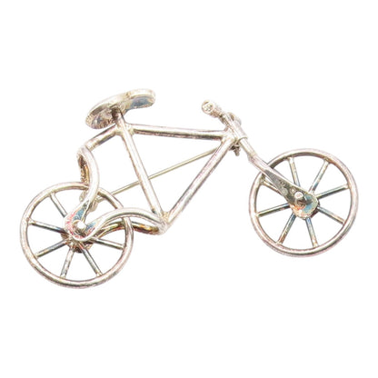 925 Sterling Silver  Vintage Shiny Bicycle Brooch Pin (MOVES)  BP8353