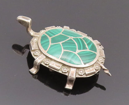 925 Sterling Silver Vintage Brooch Pin NAVAJO ZUNI Malachite Back Turtle BP10689