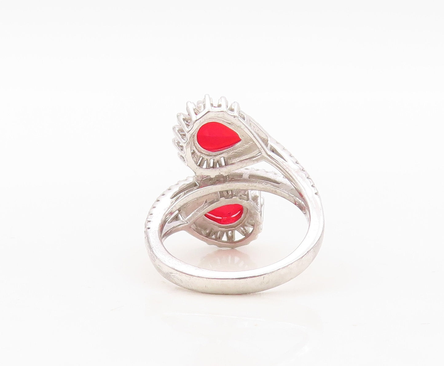 925 Sterling Silver Vintage Ring Designer Red & White CZ Bypass  Sz 6  RG30378