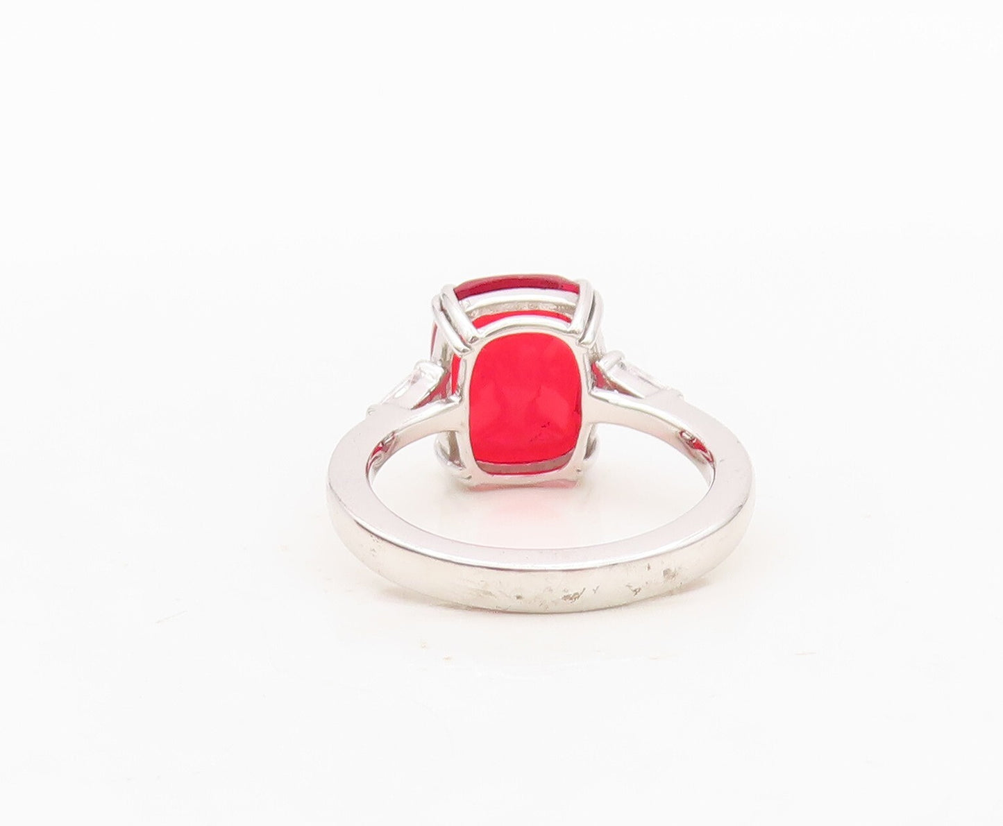 925 Sterling Silver Vintage Ring Rectangle Cut Red & White CZ  Sz 7  RG30465
