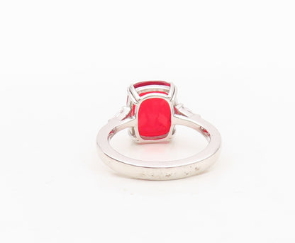925 Sterling Silver Vintage Ring Rectangle Cut Red & White CZ  Sz 7  RG30465