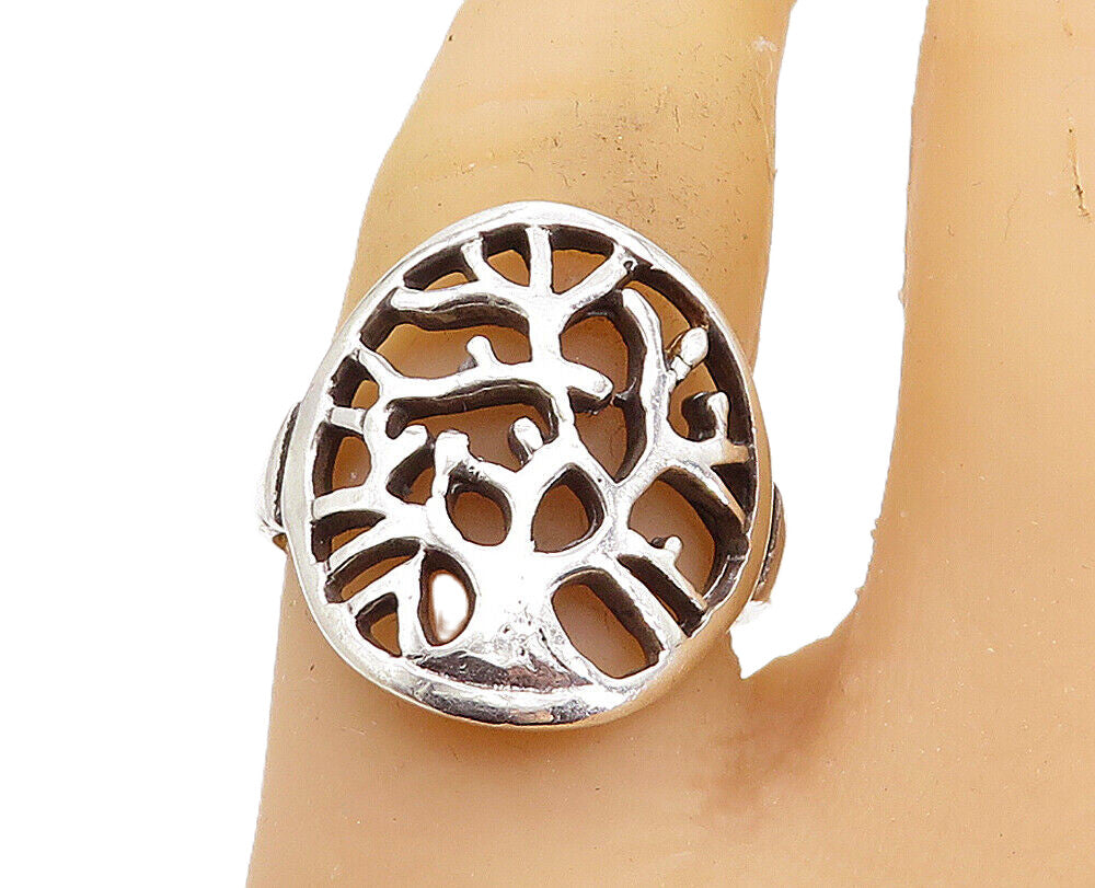 925 Sterling Silver  Vintage Shiny Tree Of Life Motif Band Ring Sz 7.5  RG7952