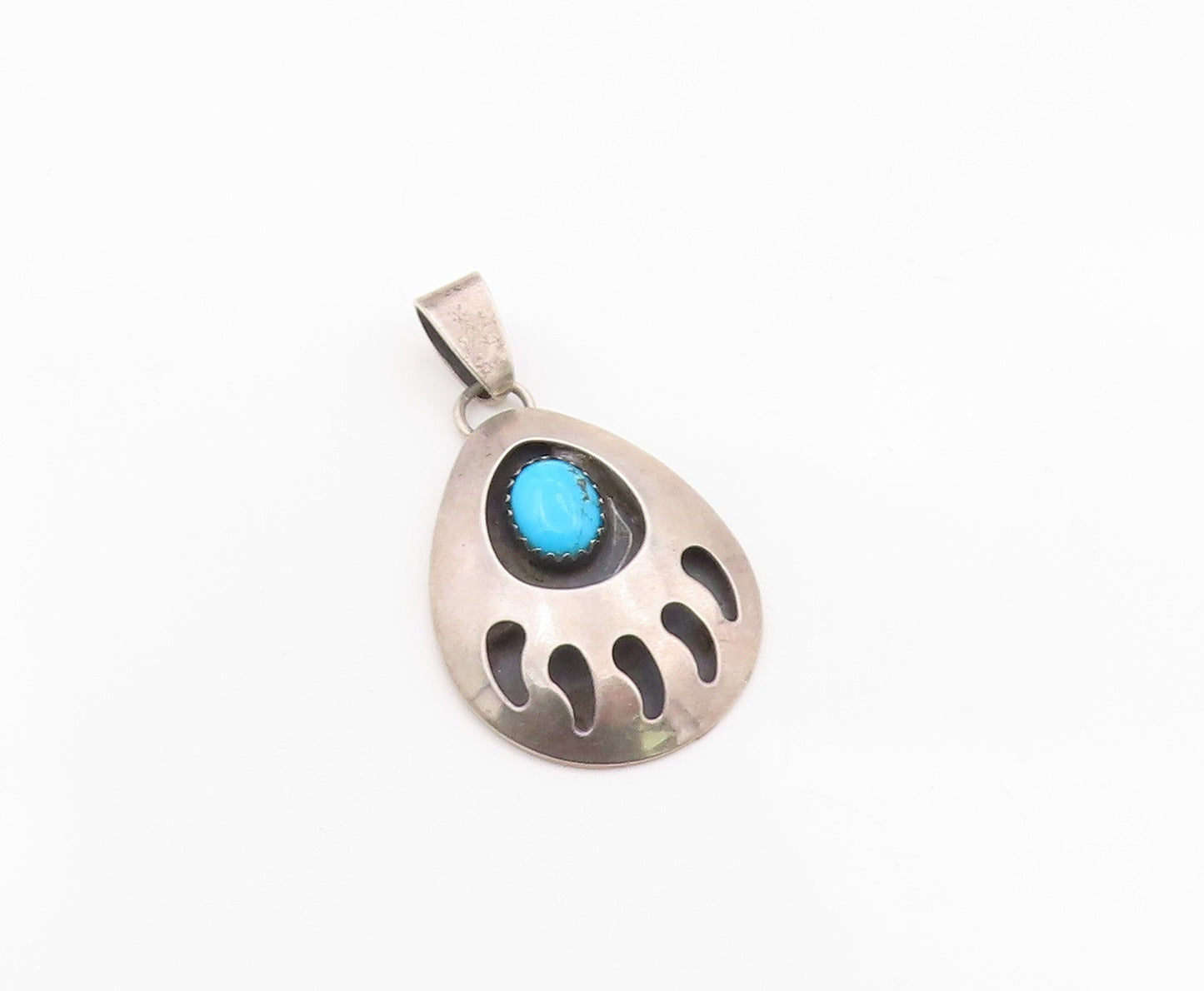 925 Sterling Silver Vintage Pendant KATHLEEN CHAVEZ Navajo Turquoise Paw PT26341