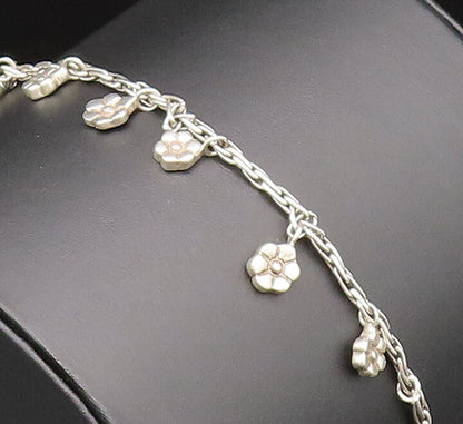 LOIS HILL 925 Sterling Silver Vintage Minimalist Flower Charm Bracelet BT9786