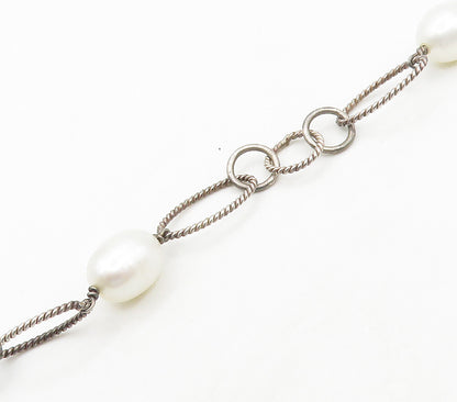 925 Sterling Silver  Vintage Pearls Oval Twist Link Chain Bracelet  BT6136