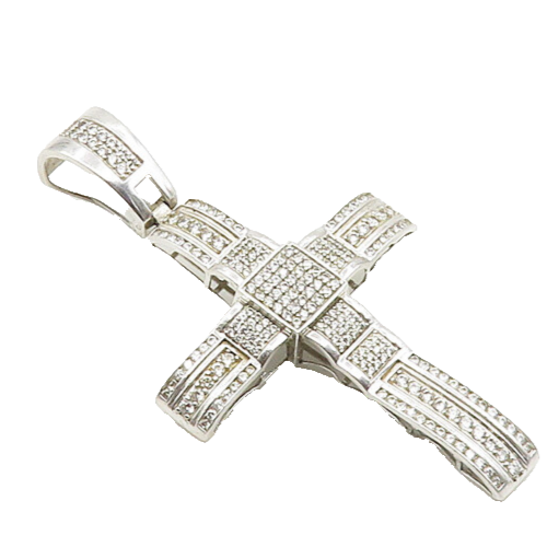 925 Sterling Silver  Sparkling Cubic Zirconia Religious Cross Pendant  PT14743