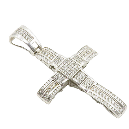 925 Sterling Silver  Sparkling Cubic Zirconia Religious Cross Pendant  PT14743