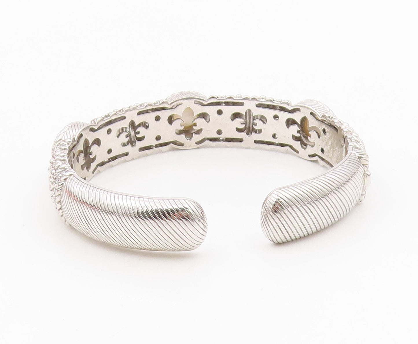 925 Sterling Silver Vintage Bracelet JUDITH RIPKA Round Pearl & CZ Cuff  BT11996