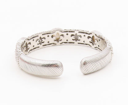 925 Sterling Silver Vintage Bracelet JUDITH RIPKA Round Pearl & CZ Cuff  BT11996