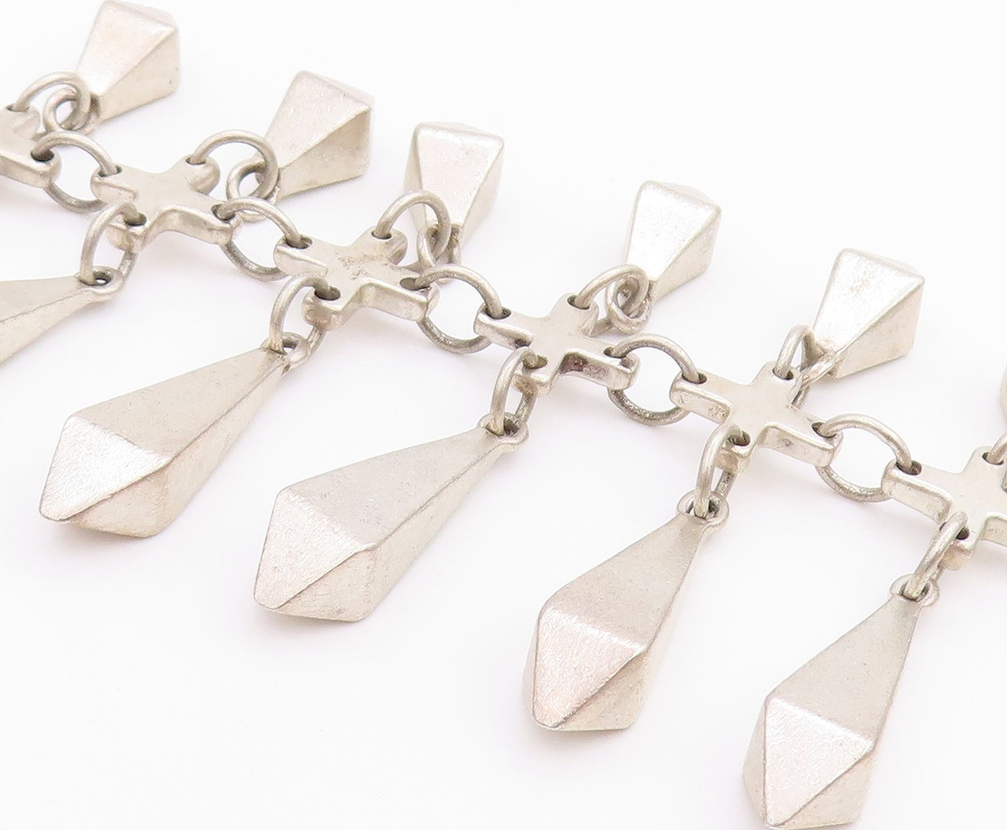 925 Sterling Silver Vintage Bracelet Modernist Heavy Dangling Diamonds  BT11314