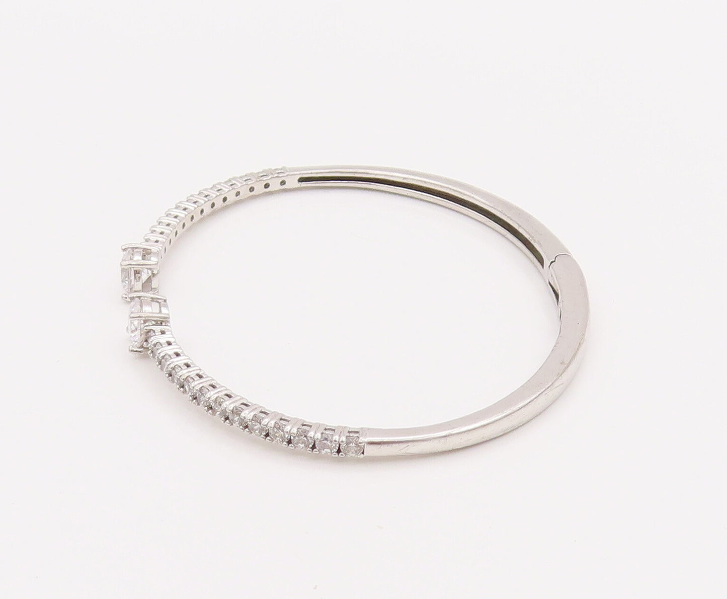 925 Sterling Silver Vintage Bracelet Minimalist Hinged CZ Inlay Band  BT10198