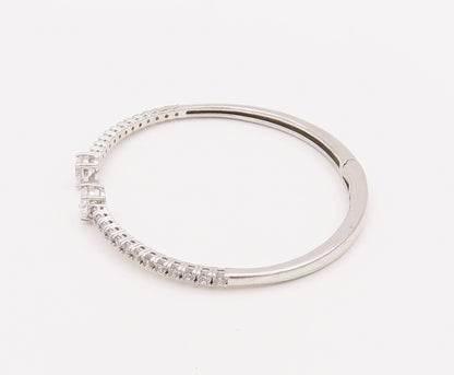925 Sterling Silver Vintage Bracelet Minimalist Hinged CZ Inlay Band  BT10198