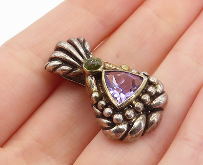 925 Sterling Silver  Vintage Amethyst Dark Tone Fluted Bail Pendant  PT5305