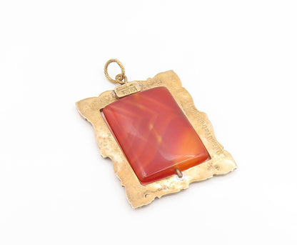 925 Sterling Silver Vintage Pendant Gold Plated Carnelian Spinner Fob  PT26075