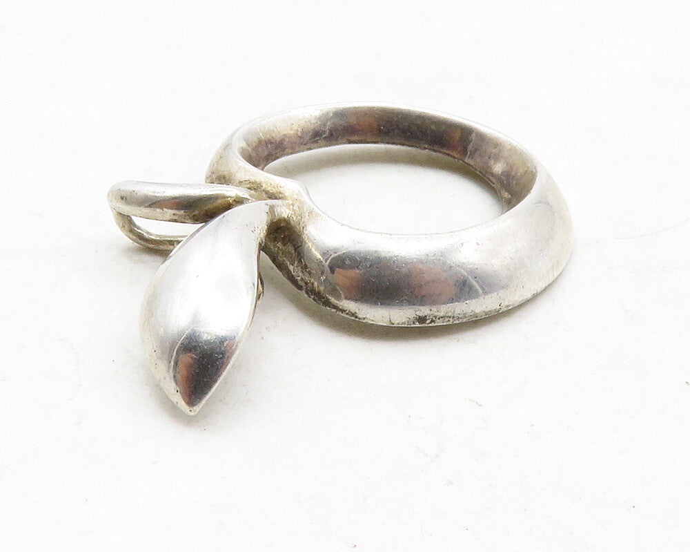 925 Sterling Silver Vintage Open Apple Motif Smooth Drop Pendant PT9823