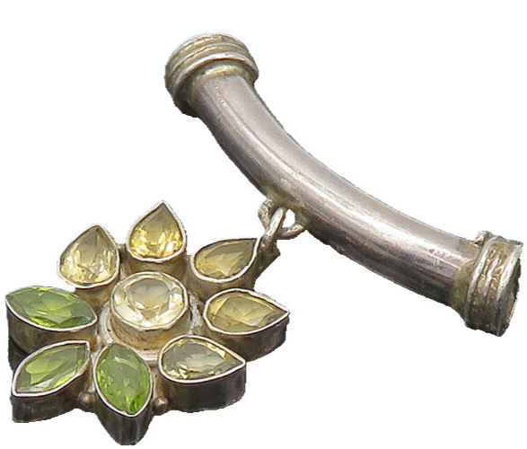 925 Silver  Vintage Peridot & Citrine Flower Motif Slide Pendant  PT16554