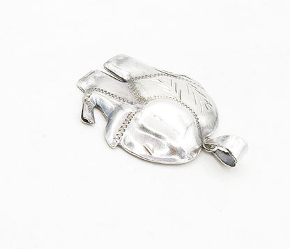 925 Sterling Silver  Vintage Shiny Hollow Etched Elephant Motif Pendant PT6416