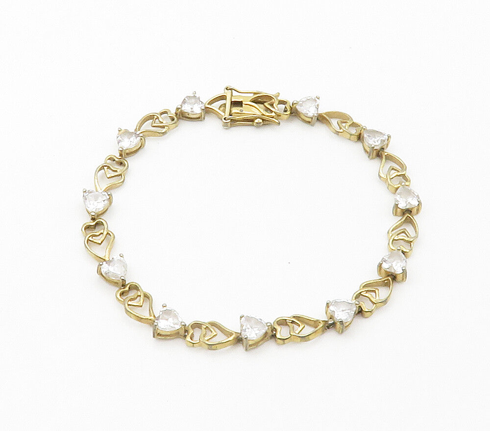 925 Sterling Silver  White Topaz Love Heart Gold Plated Chain Bracelet  BT5902
