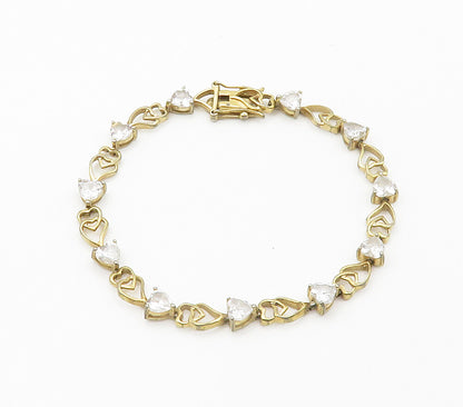 925 Sterling Silver  White Topaz Love Heart Gold Plated Chain Bracelet  BT5902