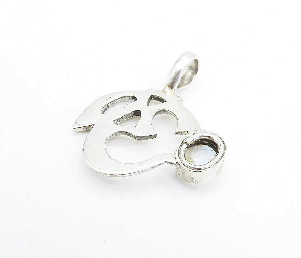 925 Sterling Silver  Cabochon Moonstone Om Spiritual Symbol Pendant  PT5944