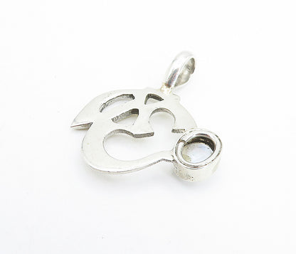 925 Sterling Silver  Cabochon Moonstone Om Spiritual Symbol Pendant  PT5944