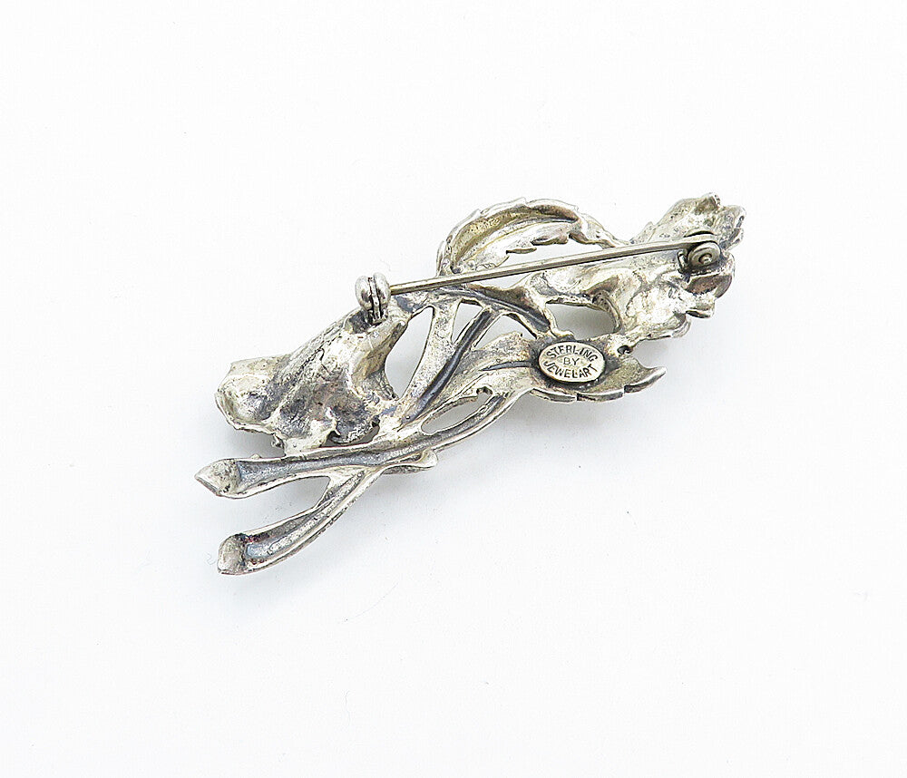 JEWEL ART 925 Sterling Silver  Vintage Sculpted Floral Vine Brooch Pin  BP2359