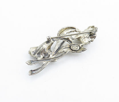 JEWEL ART 925 Sterling Silver  Vintage Sculpted Floral Vine Brooch Pin  BP2359