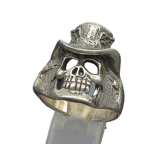 925 Sterling Silver  Vintage Skeleton Head Large Biker Ring Sz 12  RG23537