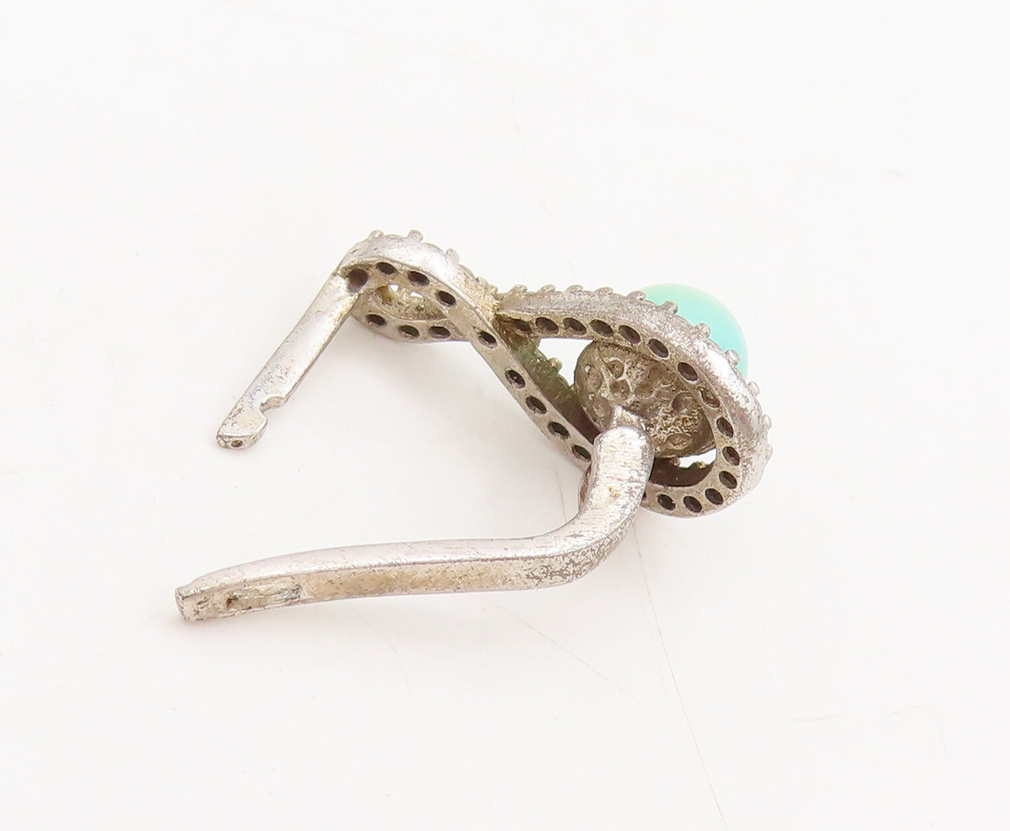 925 Silver  Vintage Pastel Green Cabochon Pulled CZ Infinity Earrings  EG12602