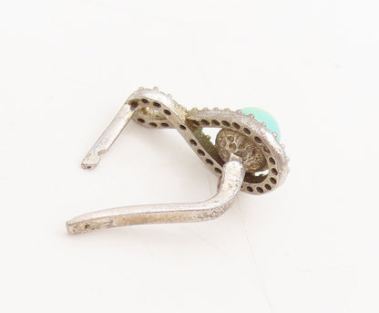 925 Silver  Vintage Pastel Green Cabochon Pulled CZ Infinity Earrings  EG12602