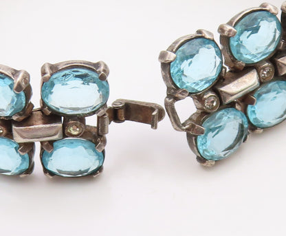 925 Sterling Silver Vintage Bracelet TRIFARI Blue Topaz & Sapphire Link  BT12112